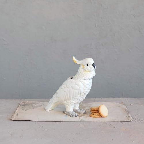 Creative Co-Op Whimsical Ceramic Cockatoo Jar in Yellow