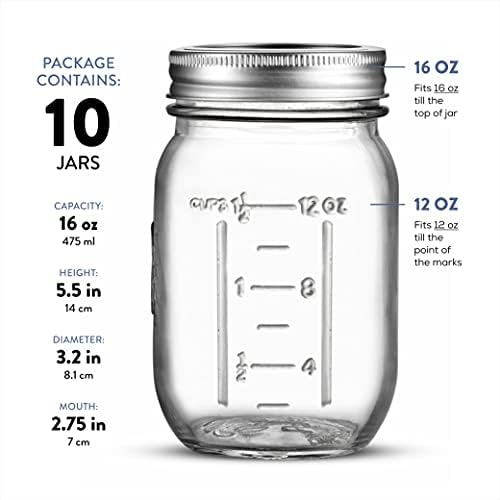 10-Piece Mason Jars for Pickling Canning