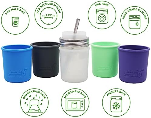 Perfect 5-Pack Silicone Sleeves for Mason Jars by Mason Jar Lifestyle