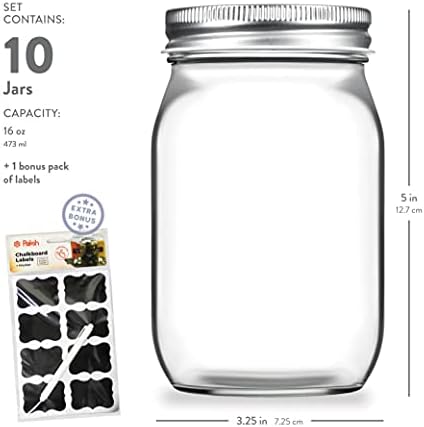 Versatile Crystal-Cl ear Glass Mason Jars Set of 10