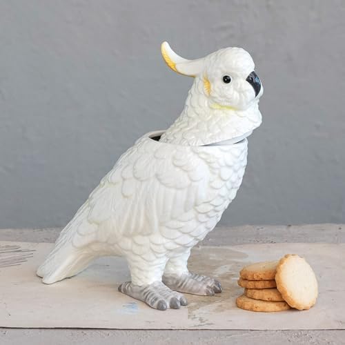 Creative Co-Op Whimsical Ceramic Cockatoo Jar in Yellow