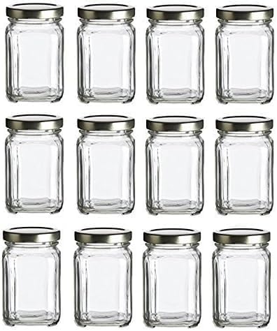 Victorian Square Glass Jars with Plastisol Lids Gold 6 fl oz