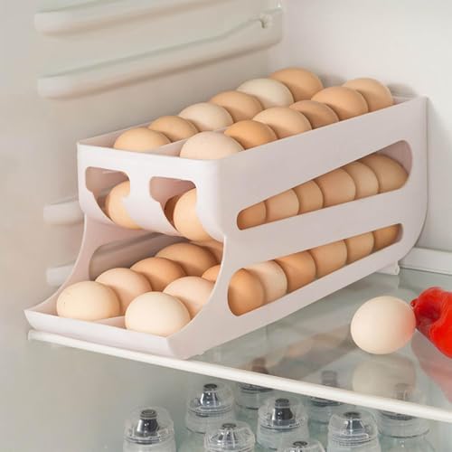 2 Tiers Eggs Holder - Auto Rolling Fridge Organizer
