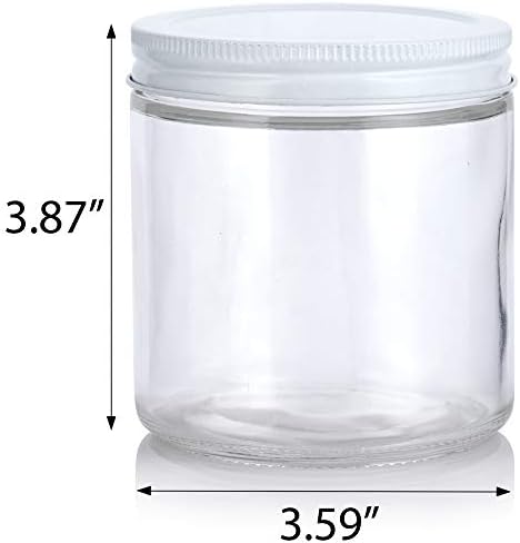 JUVITUS 16 oz Clear Thick Glass Jars with White Metal lids x2