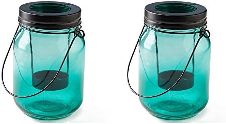 Turquoise Glass Tea Light Holders with Lids 2 Jars