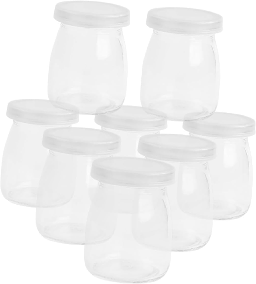Q-Style Reusable Glass Pudding Jars Set of 8 with Lids