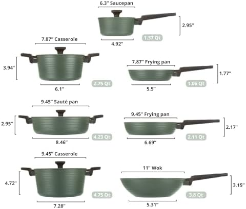 KASANOVA 11-Piece Nonstick Cookware Set PFOA-Free Compatible with All Induction Cooktops