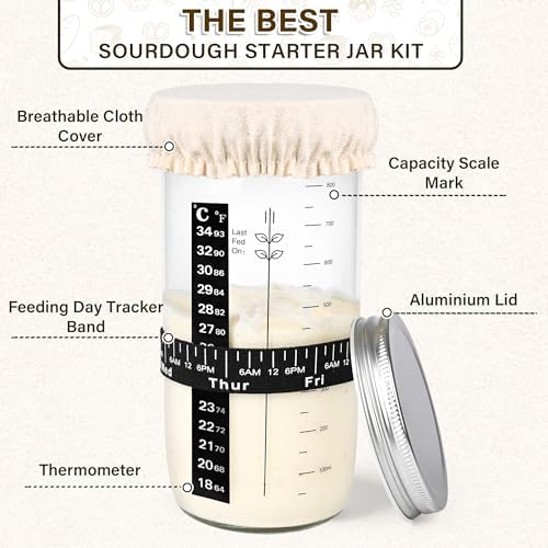 2-Pack Sourdough Glass Jars with Essential Tools for Perfect Bread Baking