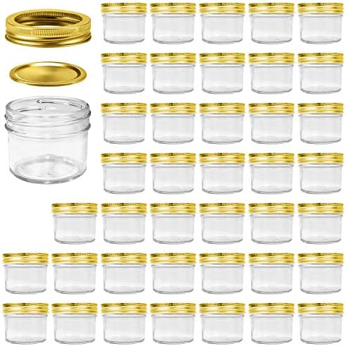 Encheng 4 Oz Glass Jars 40-Piece Set with Golden Bands