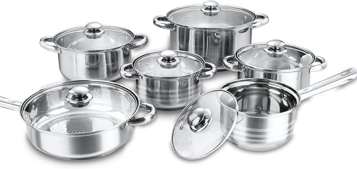12-Piece Stainless Steel Pot Cookware Set