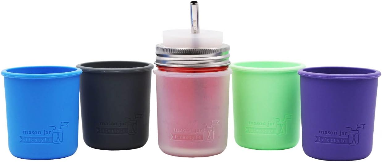 Perfect 5-Pack Silicone Sleeves for Mason Jars by Mason Jar Lifestyle