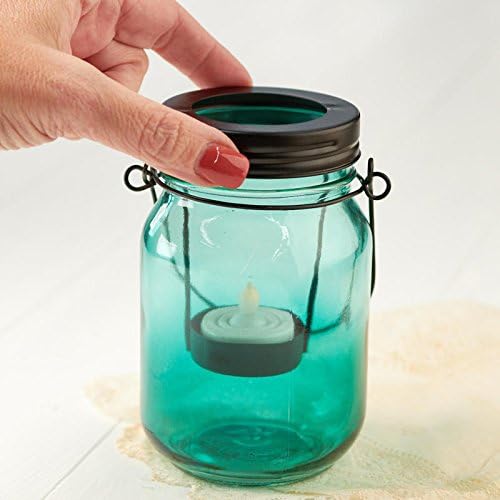 Turquoise Glass Tea Light Holders with Lids 2 Jars