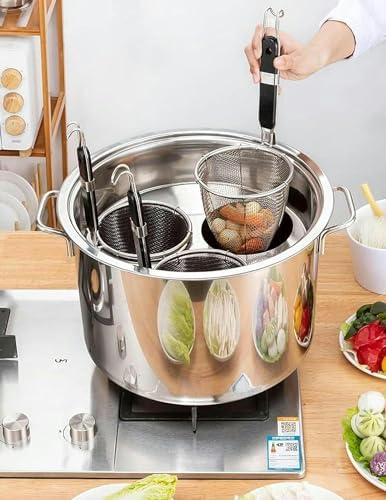 AttreX Stainless Steel Pasta Cooker with 3 Holes Strainer Basket Overflow Protection Silver