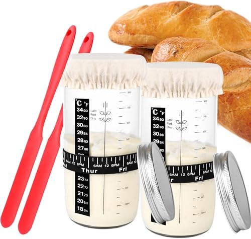 2-Pack Sourdough Glass Jars with Essential Tools for Perfect Bread Baking