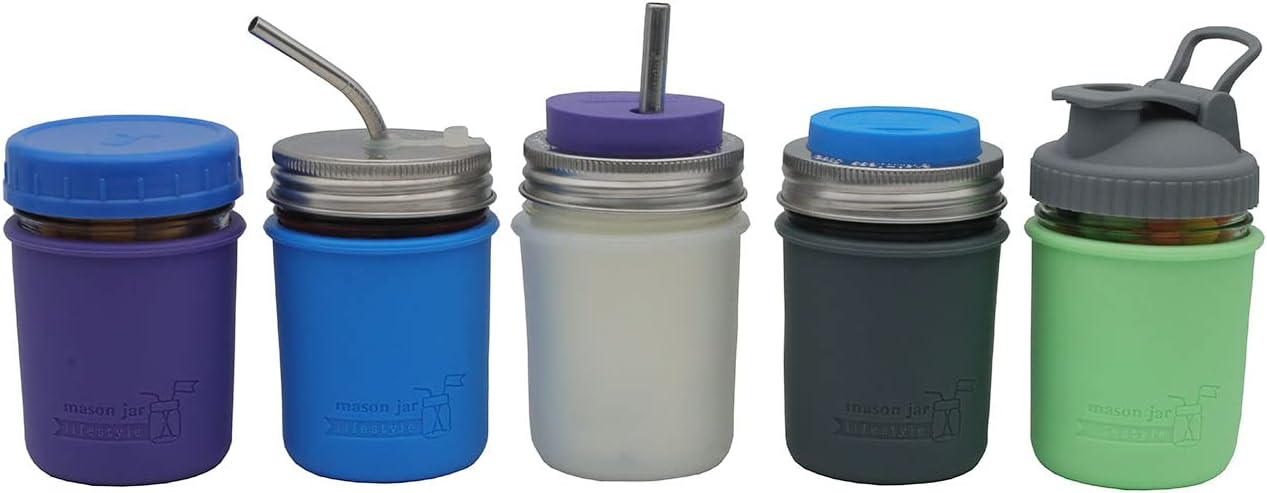 Perfect 5-Pack Silicone Sleeves for Mason Jars by Mason Jar Lifestyle