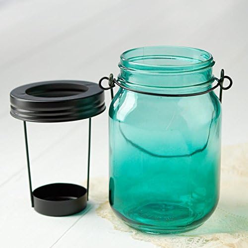 Turquoise Glass Tea Light Holders with Lids 2 Jars