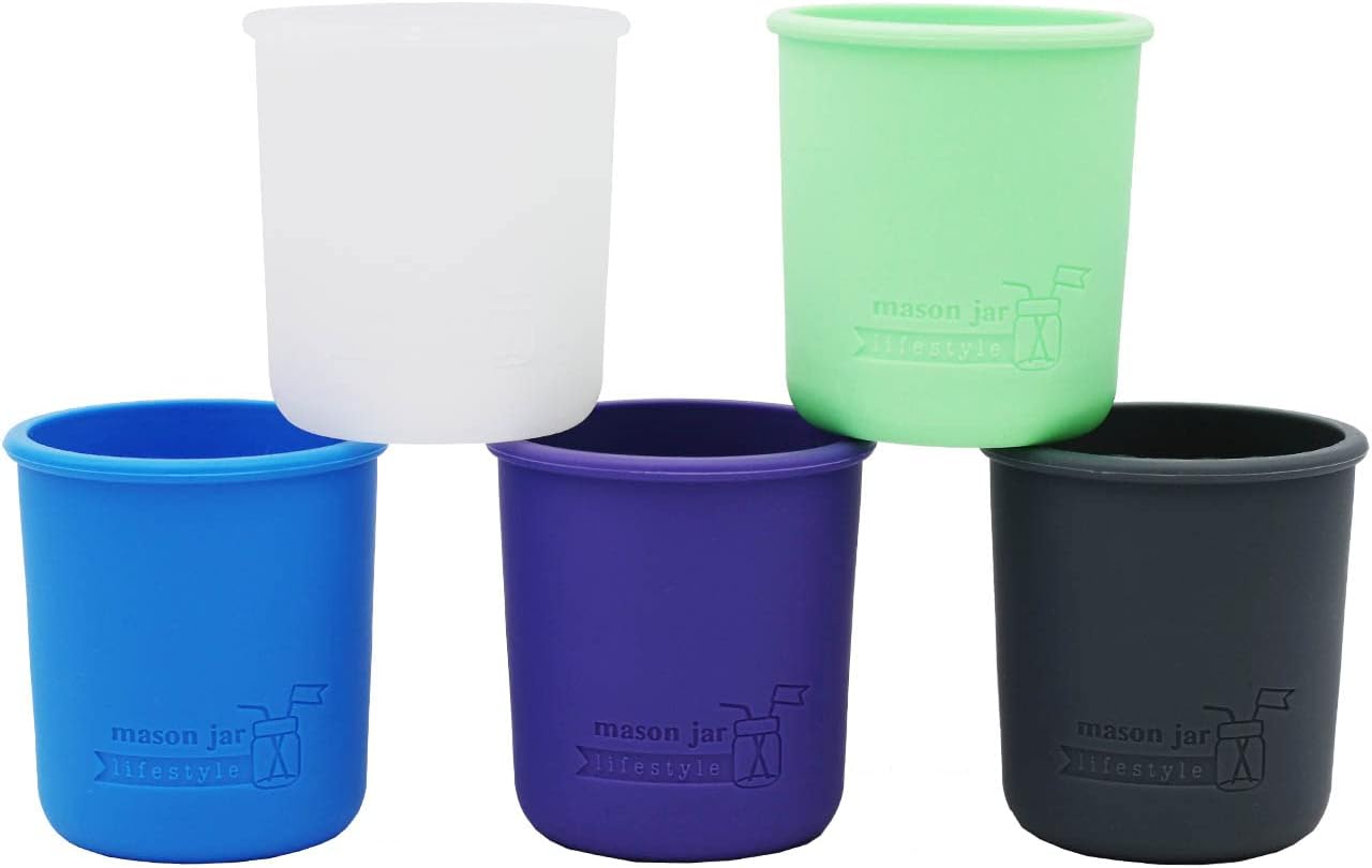 Perfect 5-Pack Silicone Sleeves for Mason Jars by Mason Jar Lifestyle