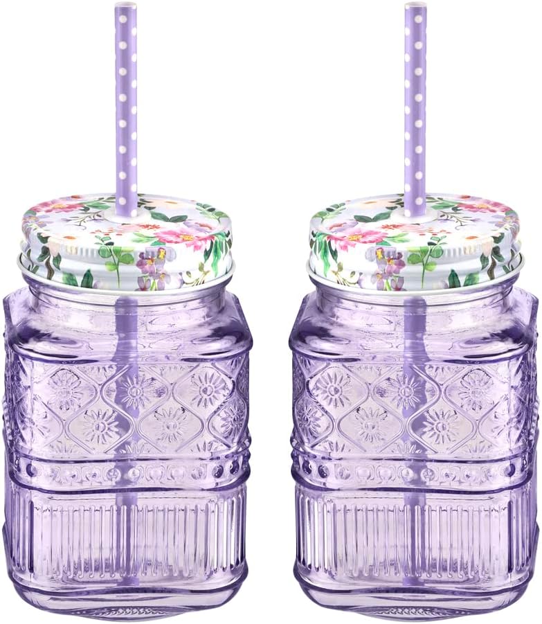 Godinger Claro Purple Mason Jars Set of 2 - 16oz Storage Jars
