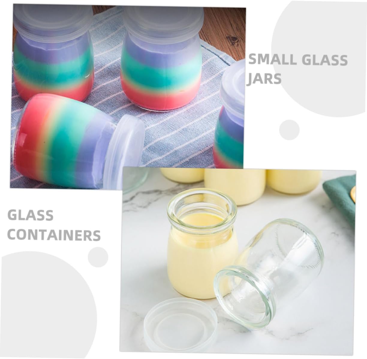 Q-Style Reusable Glass Pudding Jars Set of 8 with Lids