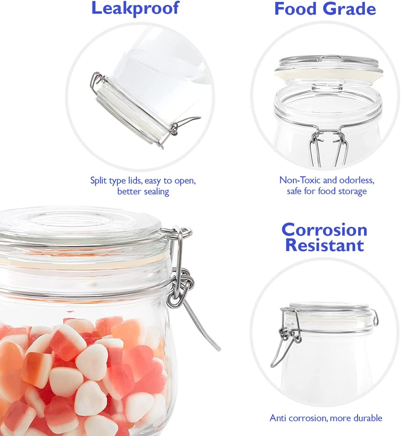 17oz Glass Airtight Jars Clear Storage Containers for Kitchen