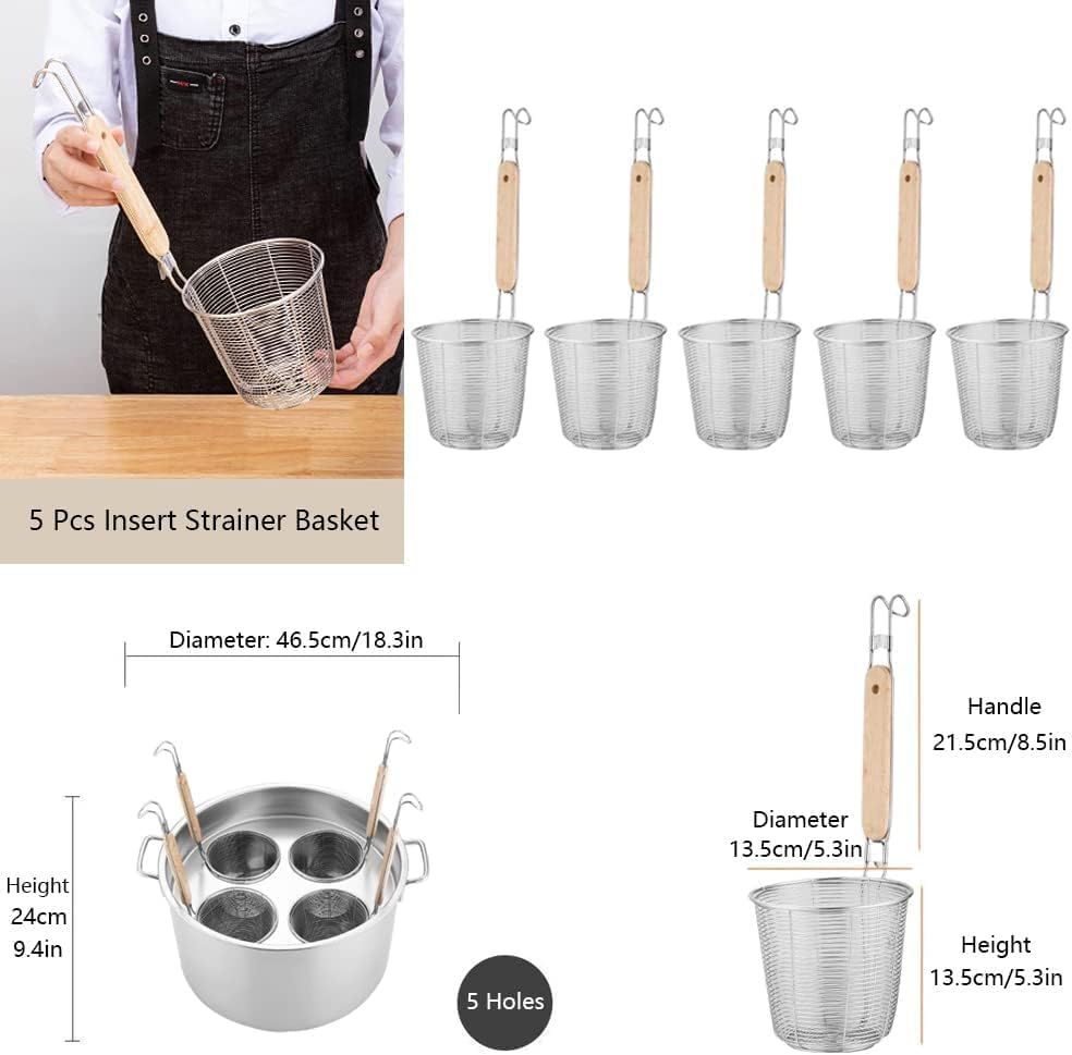 Stainless Steel Pasta Pot with 5 Strainer Baskets