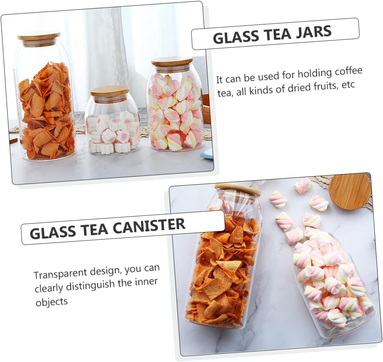 BESTOYARD 2 Pcs Glass Jar Clear Container with Airtight Lid