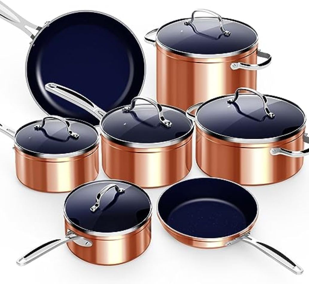 Non-Stick Ceramic Cookware Set with Shatter-Proof Lids