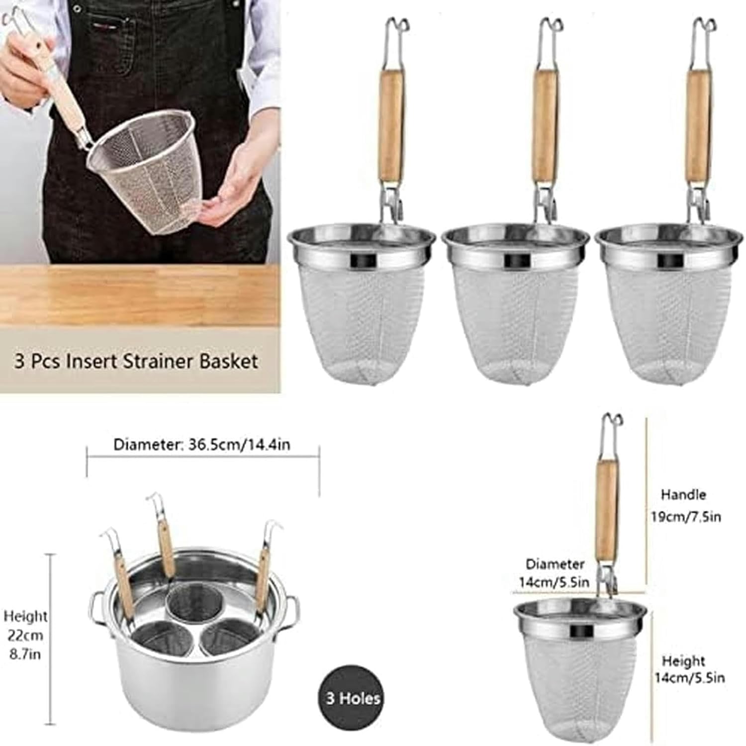 BINGWANG Stainless Steel Pasta Cooker Set 3-Piece Silver