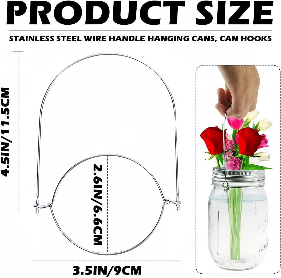 Stainless Steel Mason Jar Wire Hangers 10Pcs Perfect Fit for 70mm Jars