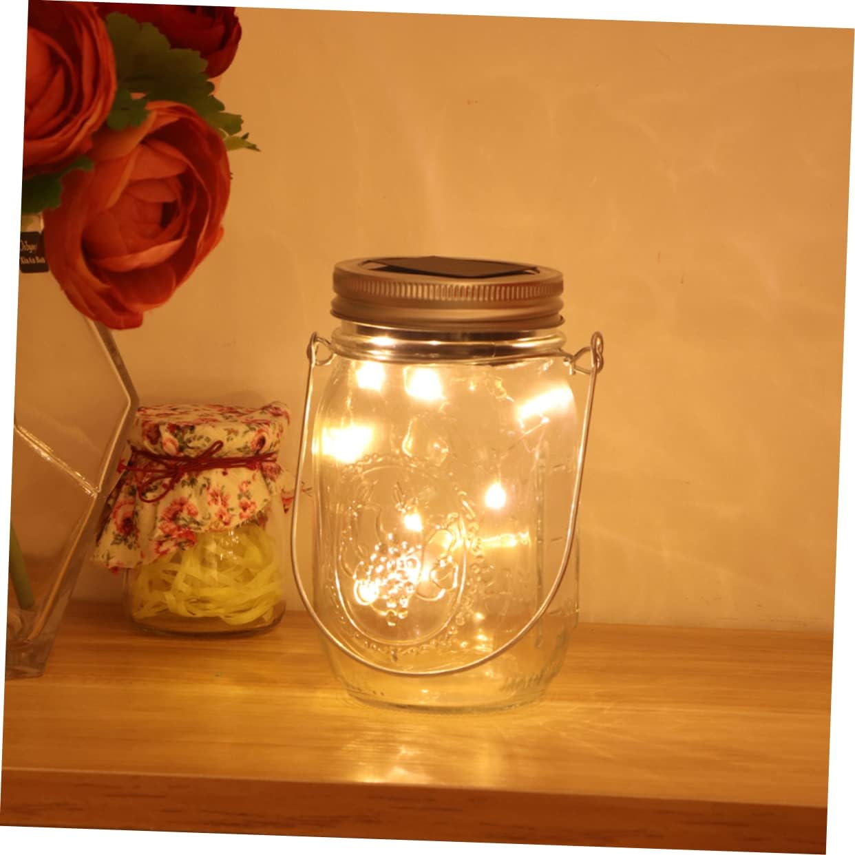 2 Set Mason Jar Hangers with Solar Lights