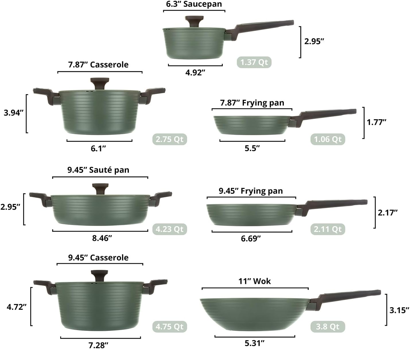 KASANOVA 11-Piece Nonstick Cookware Set PFOA-Free Compatible with All Induction Cooktops