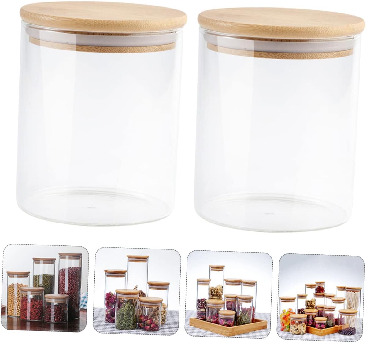 2 Set Sealed Glass Jar Storage Food Canisters for Tea Cereals