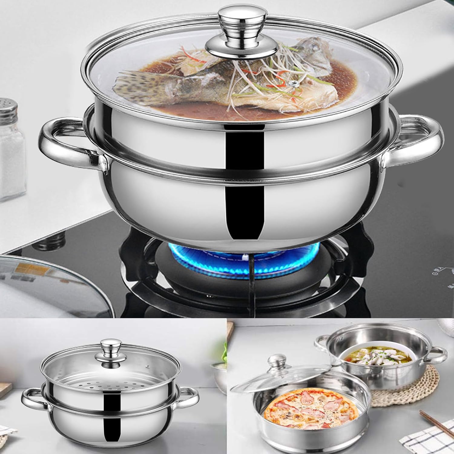 cooker for steam 28cm Steamer pot with glass lid