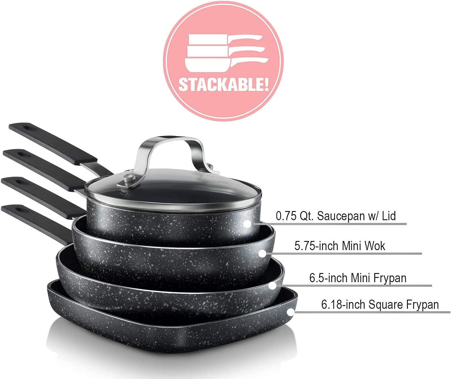 Granitestone Original Stackmaster 5-Piece Cookware Set - Safe Non-Stick Stackable PFOA-Free