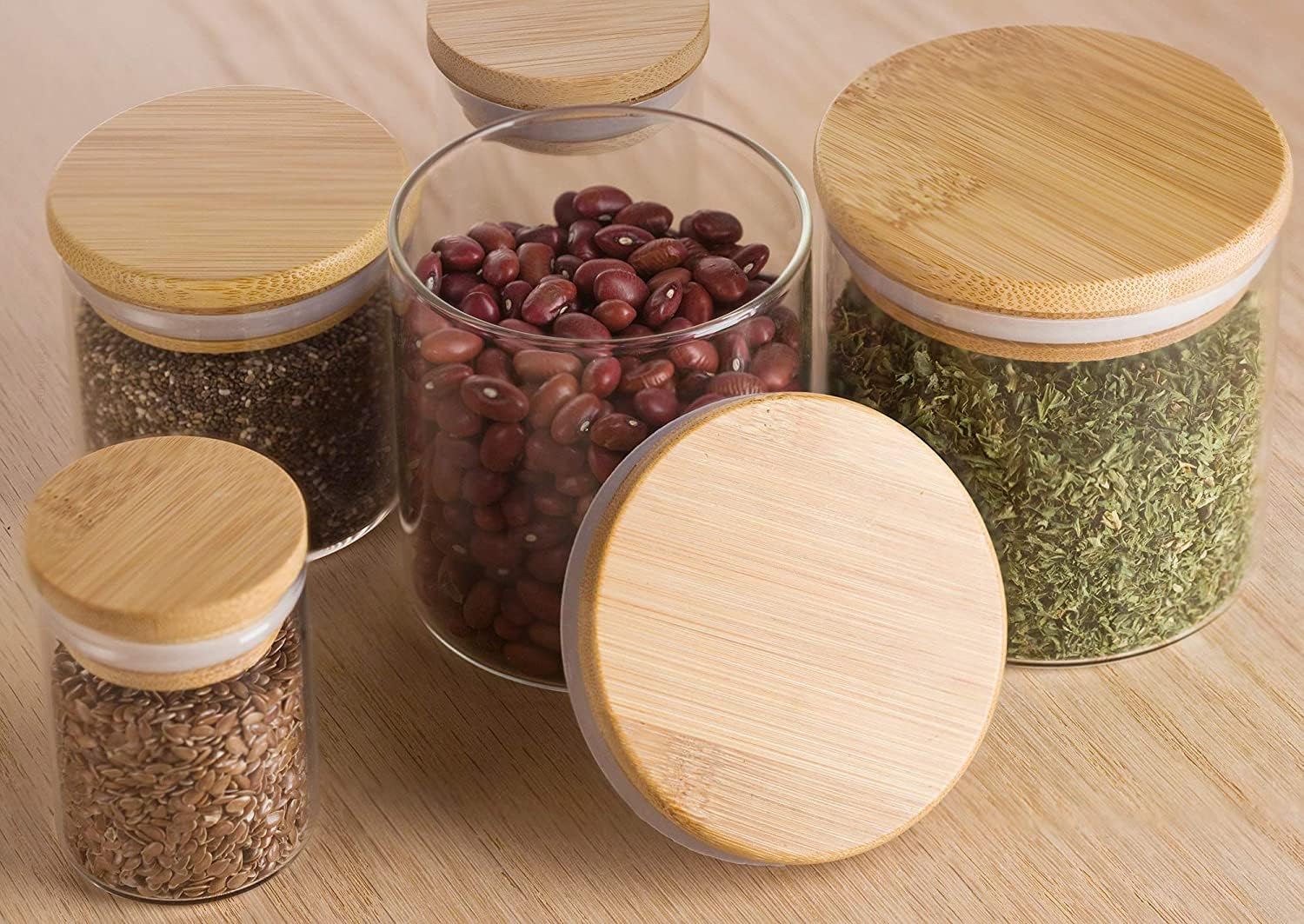 2 Pack 8 oz Borosilicate Glass Jars with Bamboo Sealed Lids