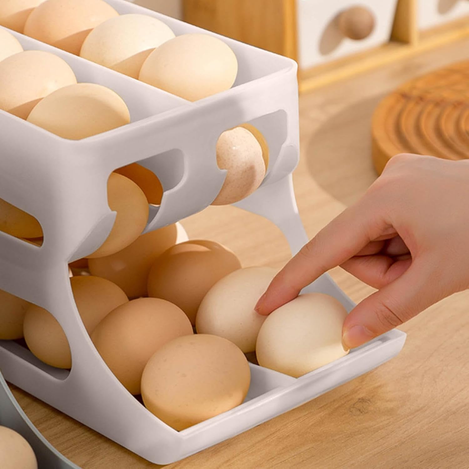 2 Tiers Eggs Holder - Auto Rolling Fridge Organizer