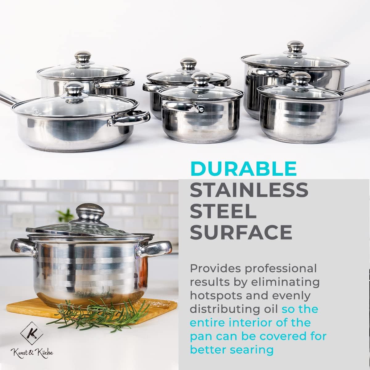 12-Piece Stainless Steel Pot Cookware Set