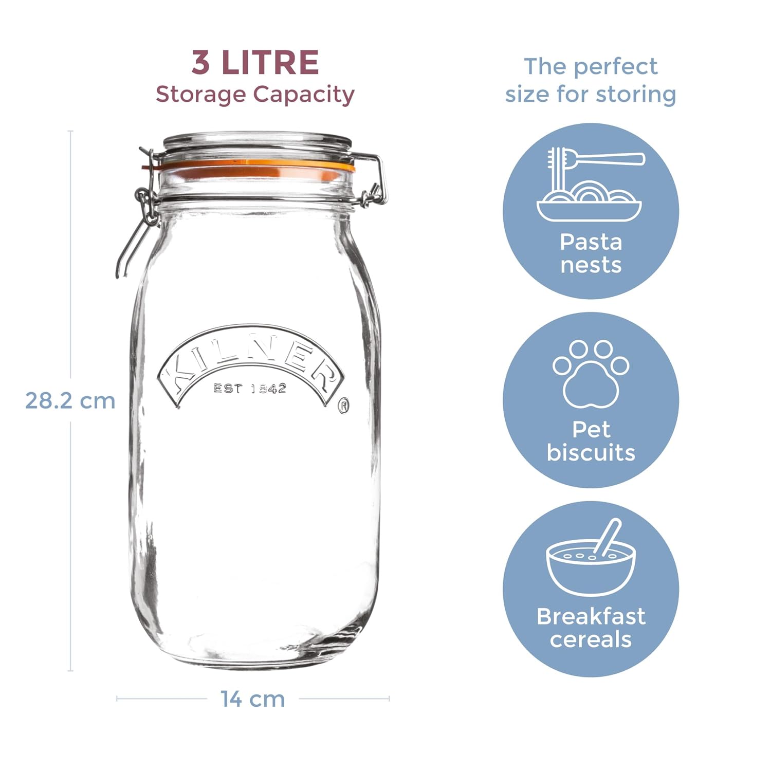 Kilner Round 3L Storage Jar with Orange Lid