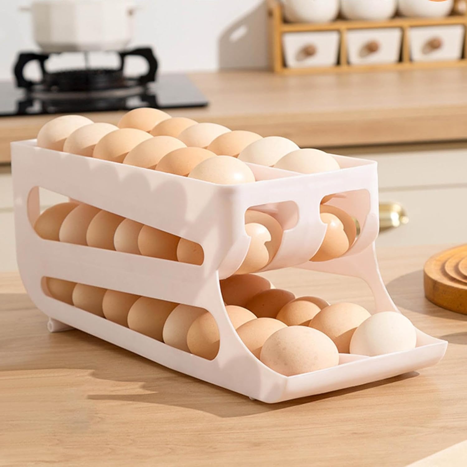 2 Tiers Eggs Holder - Auto Rolling Fridge Organizer