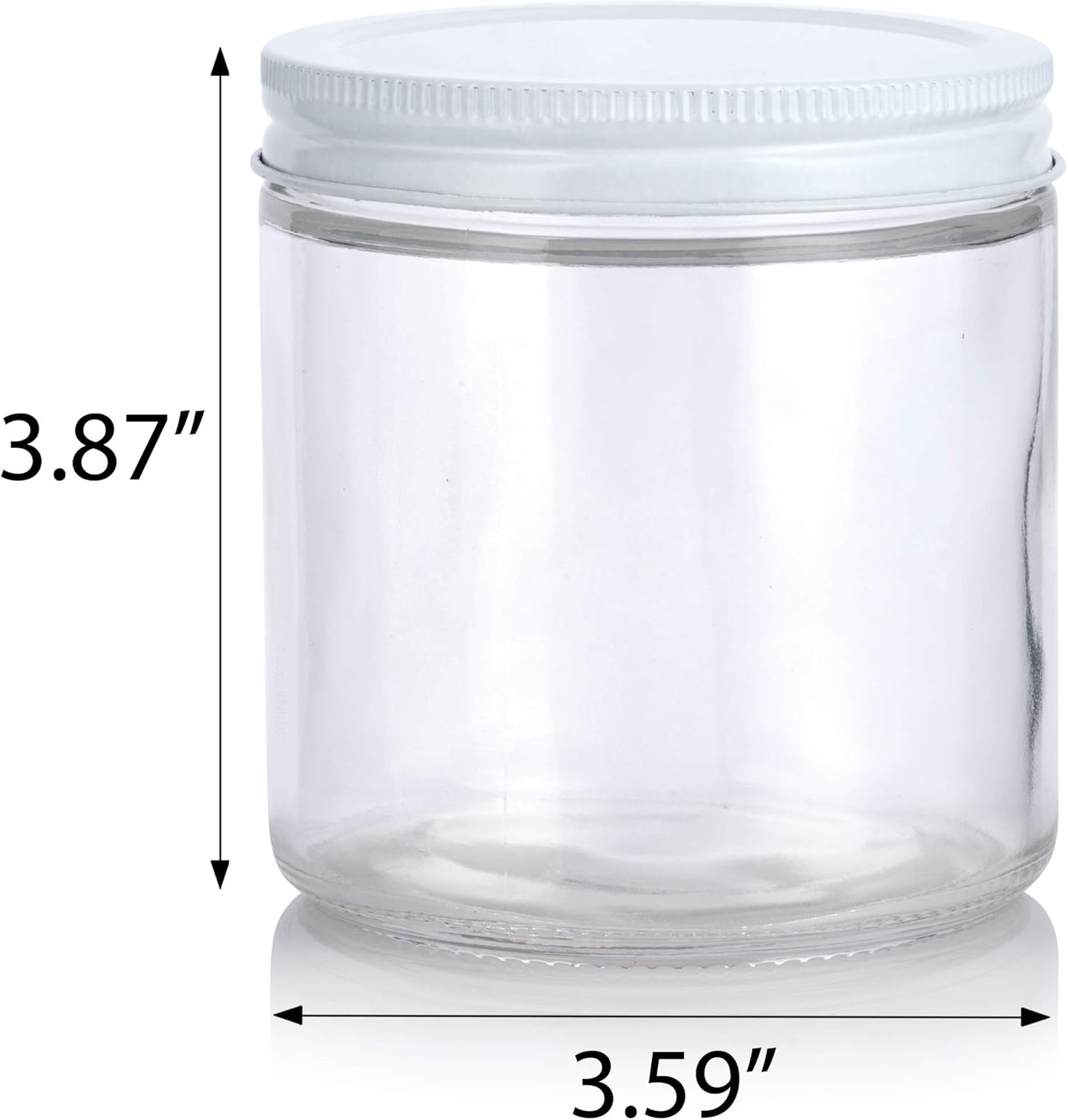 JUVITUS 16 oz Clear Thick Glass Jars with White Metal lids x2