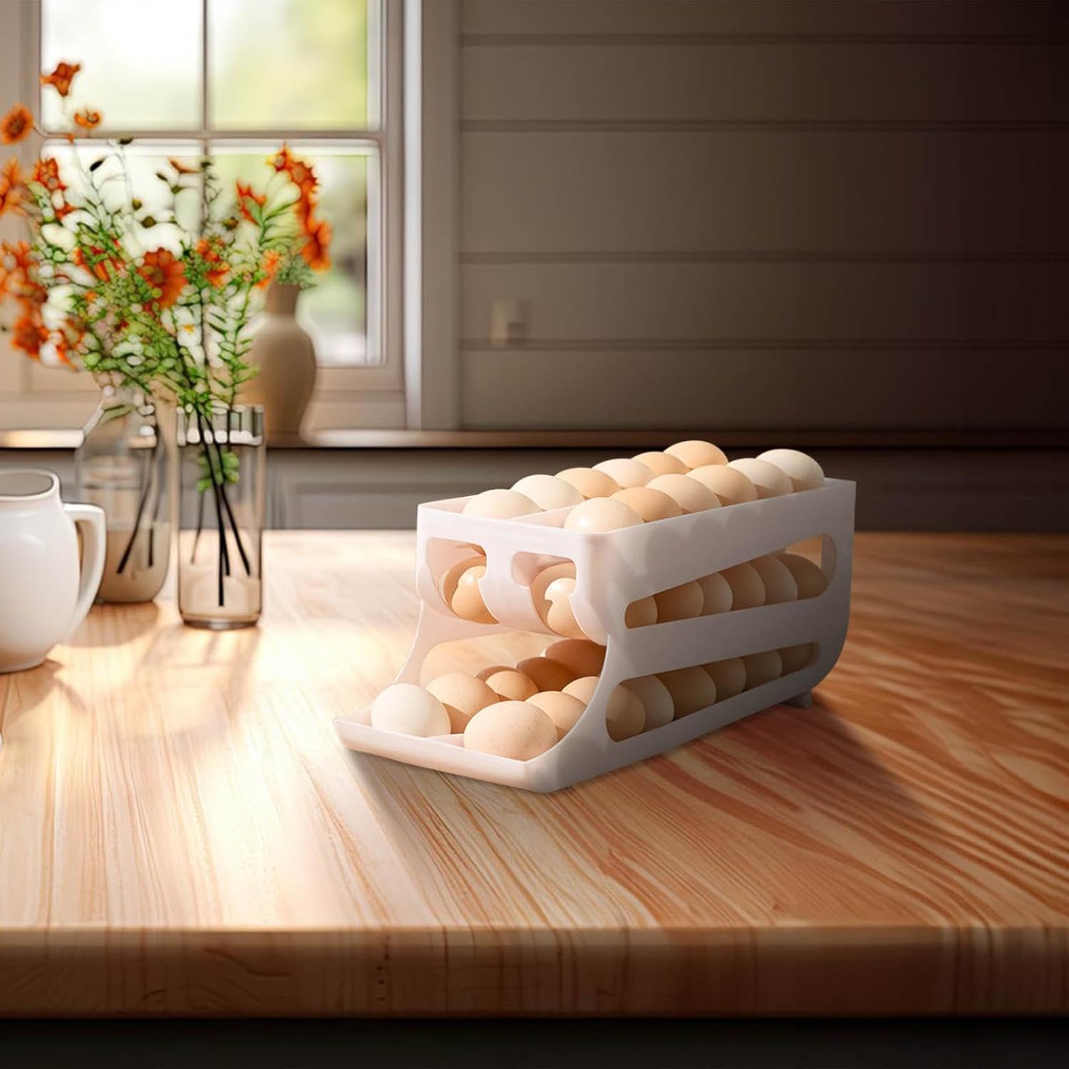 2 Tiers Eggs Holder - Auto Rolling Fridge Organizer