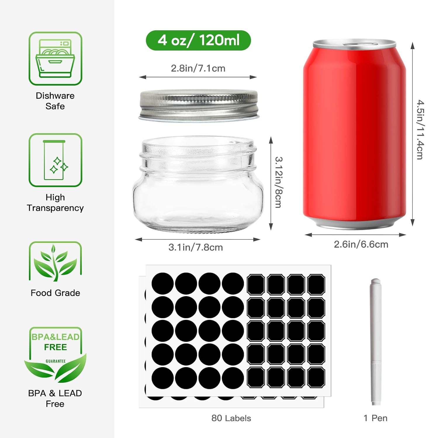 STARSIDE 4 oz Glass Mason Jars 24 Pack with Lids