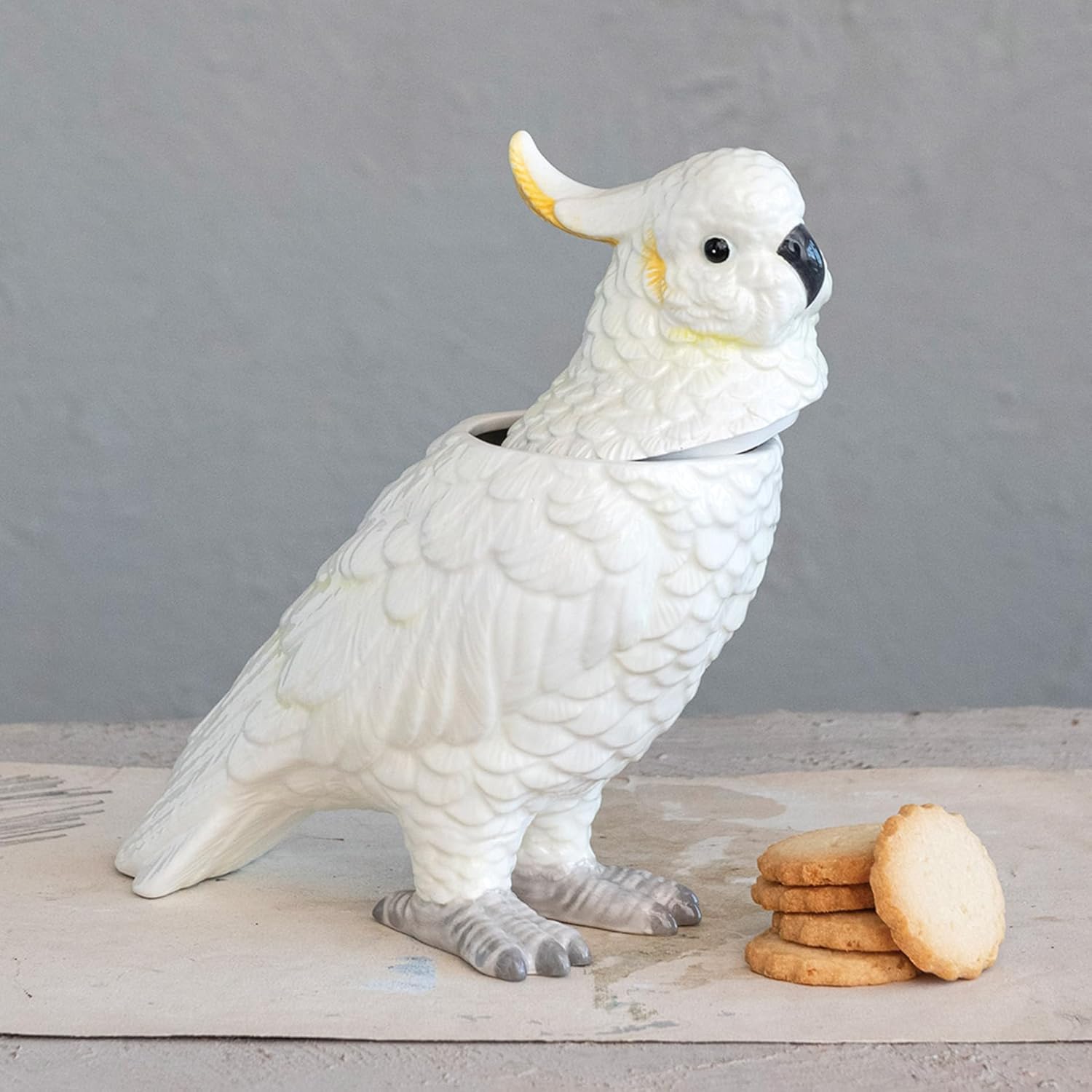 Creative Co-Op Whimsical Ceramic Cockatoo Jar in Yellow