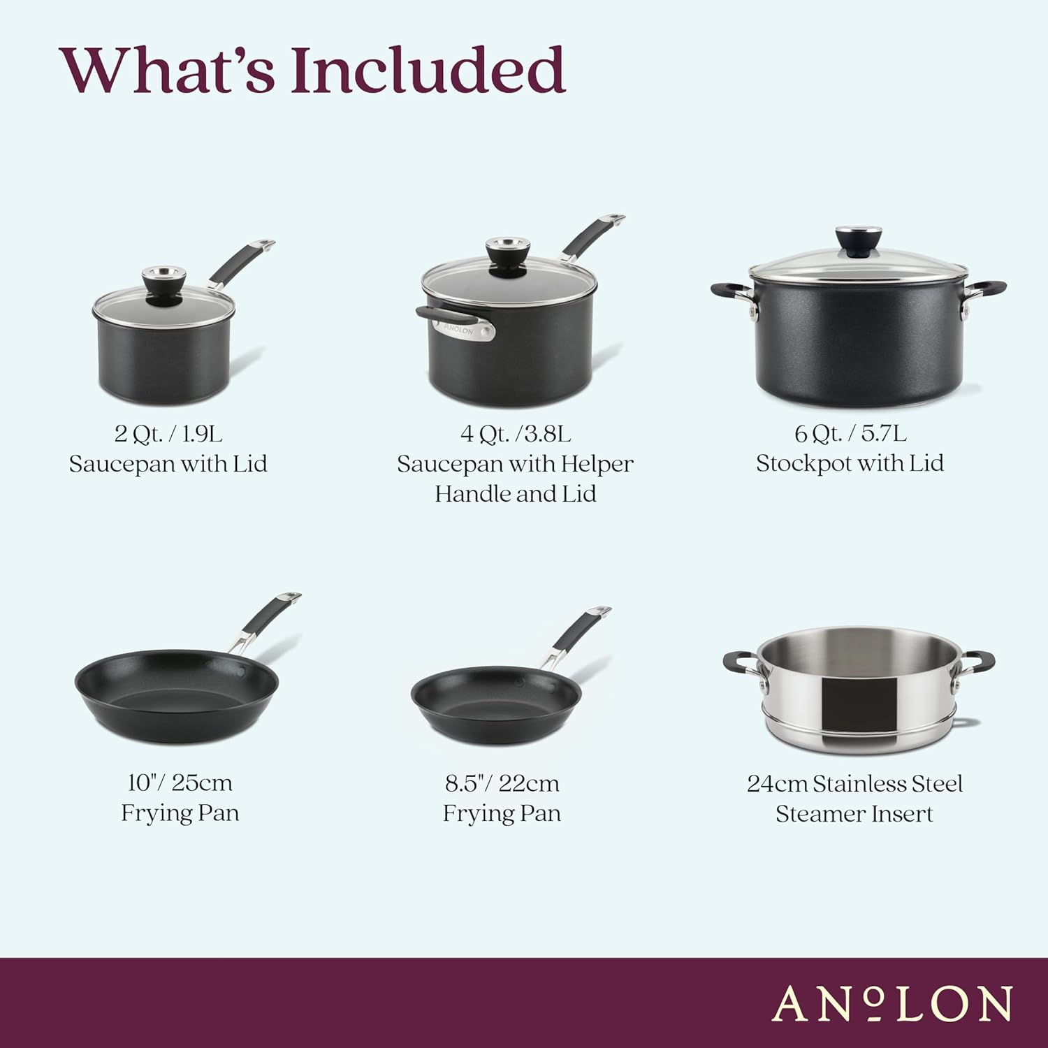 Anolon SmartStack Perfect Pan Stack Nonstick Cookware Set Easy to Store