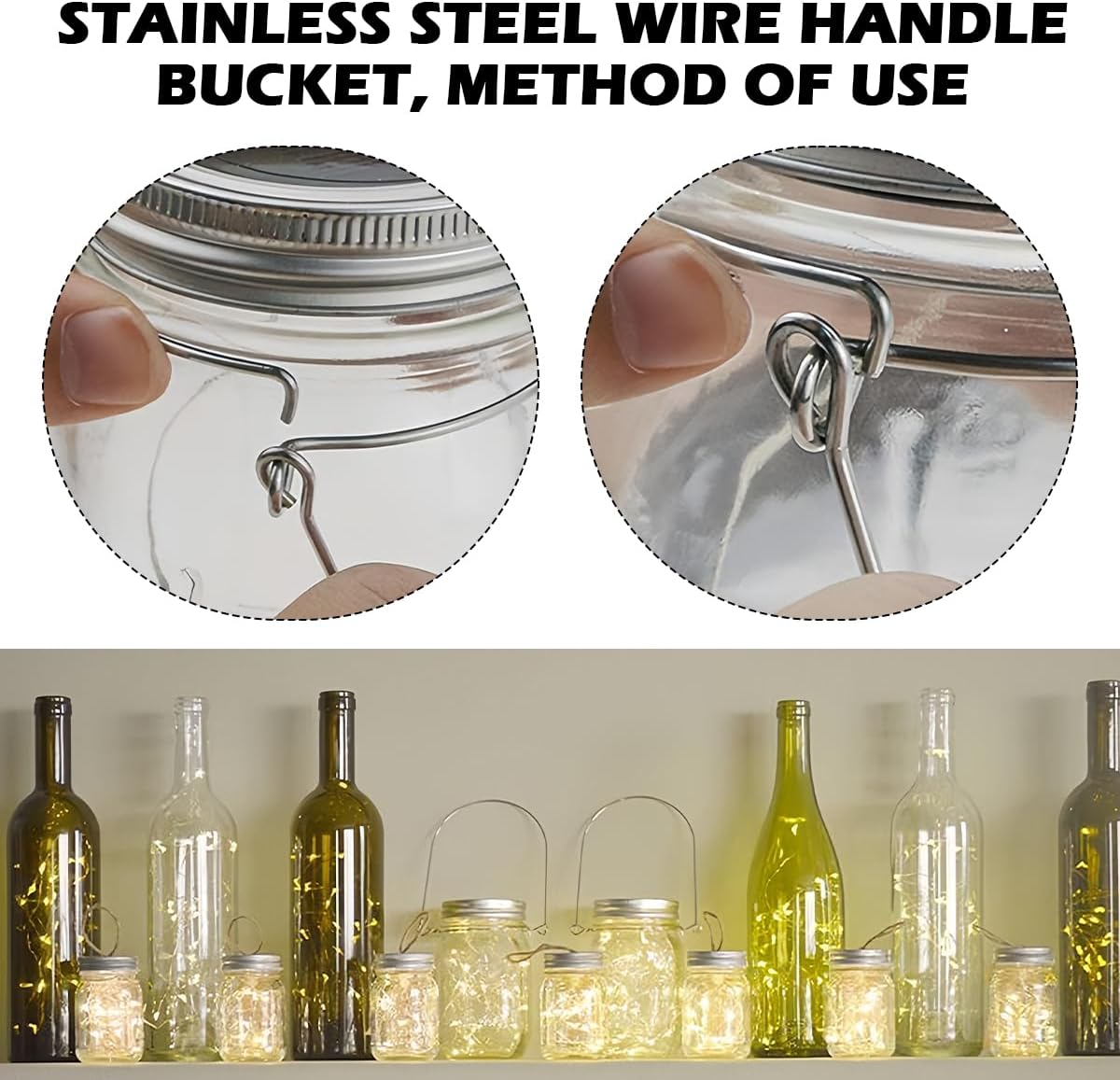 Stainless Steel Mason Jar Wire Hangers 10Pcs Perfect Fit for 70mm Jars