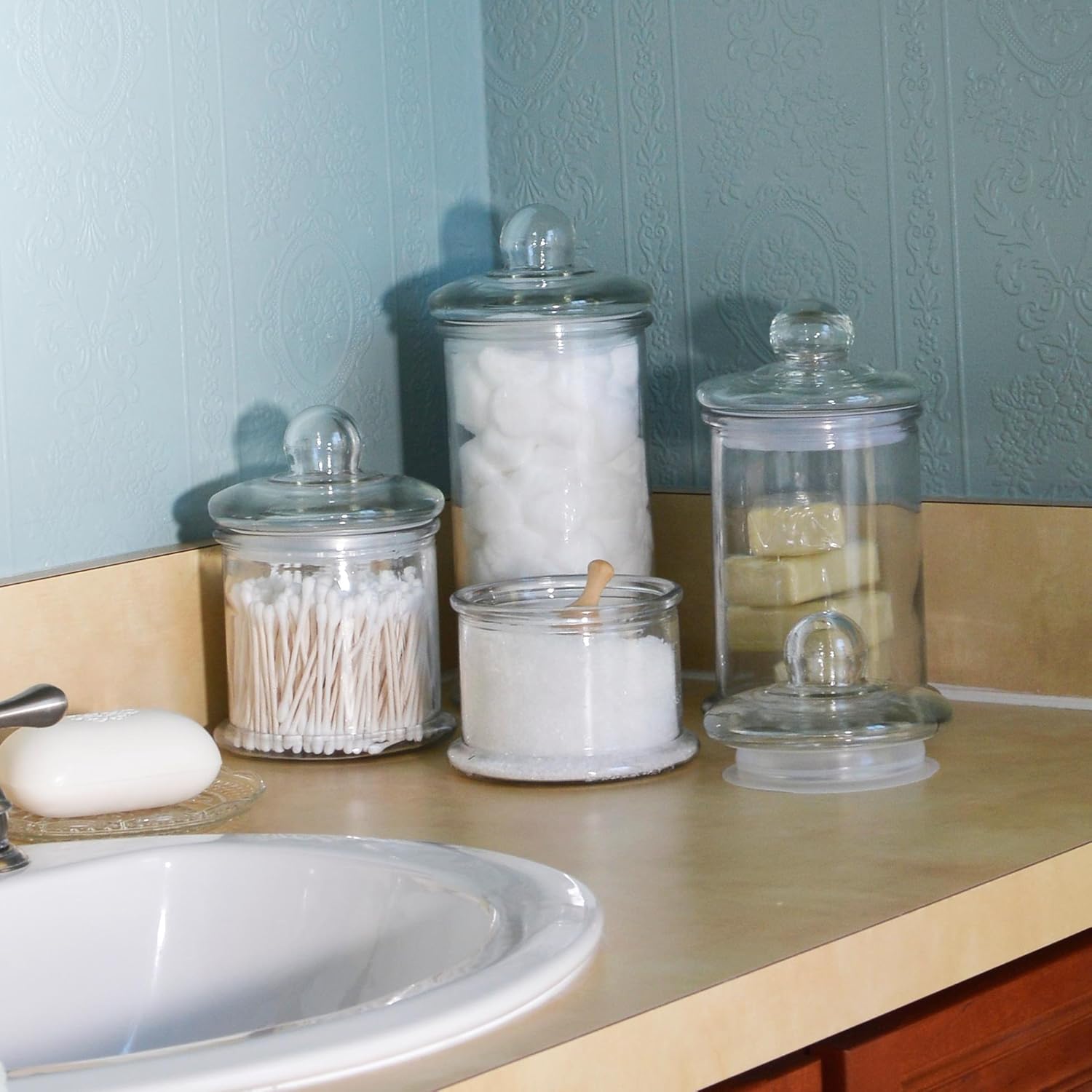 Anchor Hocking 4-Piece Apothecary Jar Set with Glass Lids