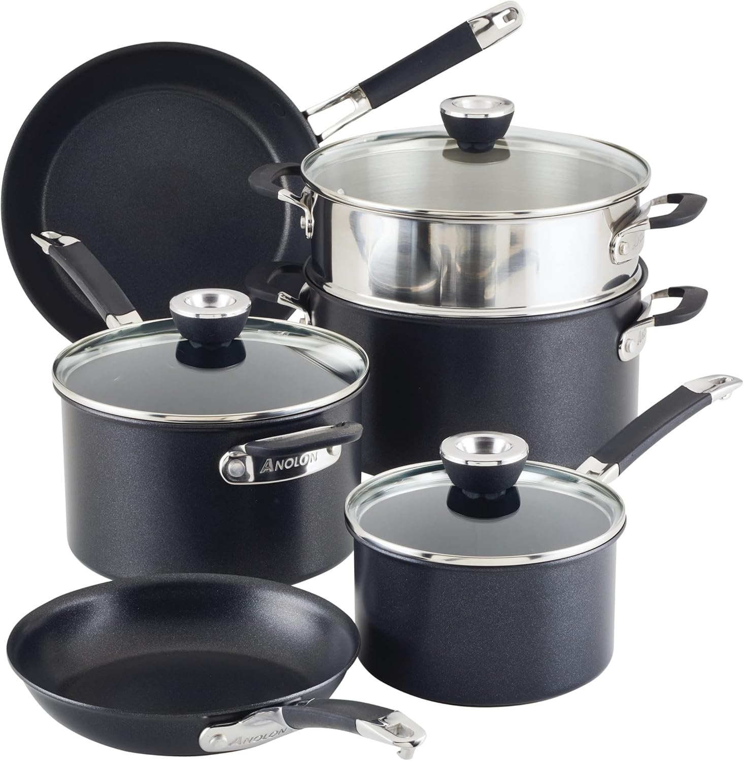 Anolon SmartStack Perfect Pan Stack Nonstick Cookware Set Easy to Store
