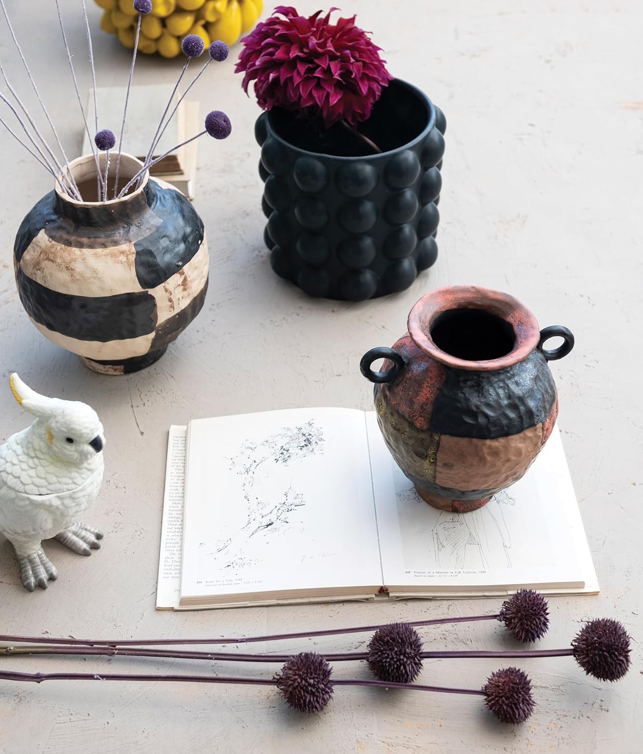 Creative Co-Op Whimsical Ceramic Cockatoo Jar in Yellow