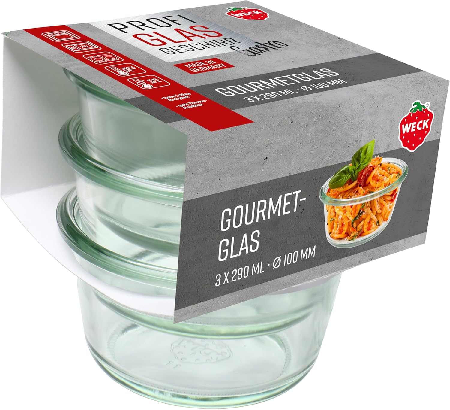 Weck Set of 3 Gourmet Jars 290 ml No Lid 1
