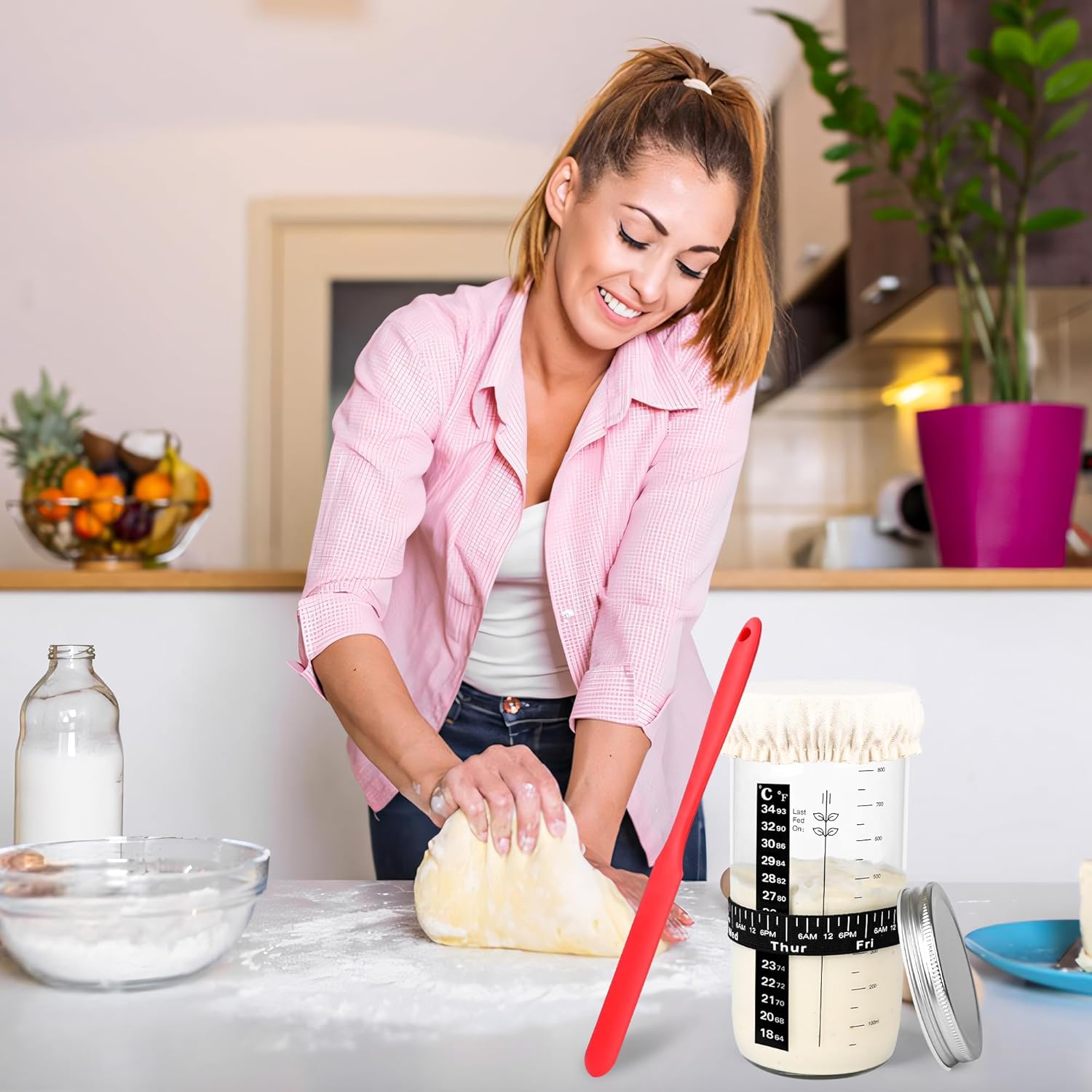 2-Pack Sourdough Glass Jars with Essential Tools for Perfect Bread Baking